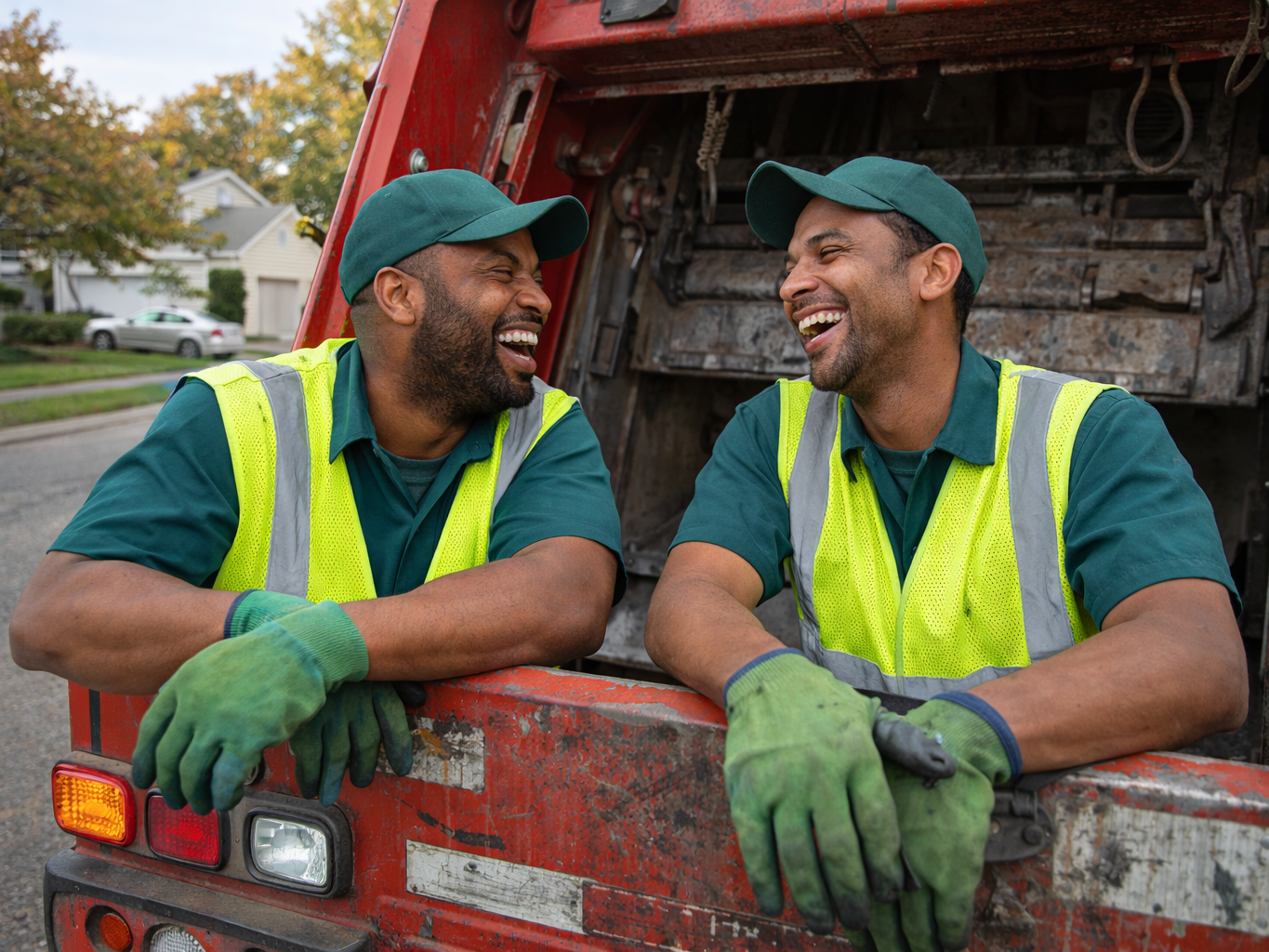 2 man dumping waste from the residential.