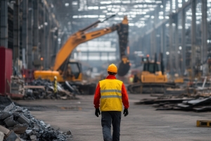A well-labeled multi-bin sorting station on a clean jobsite