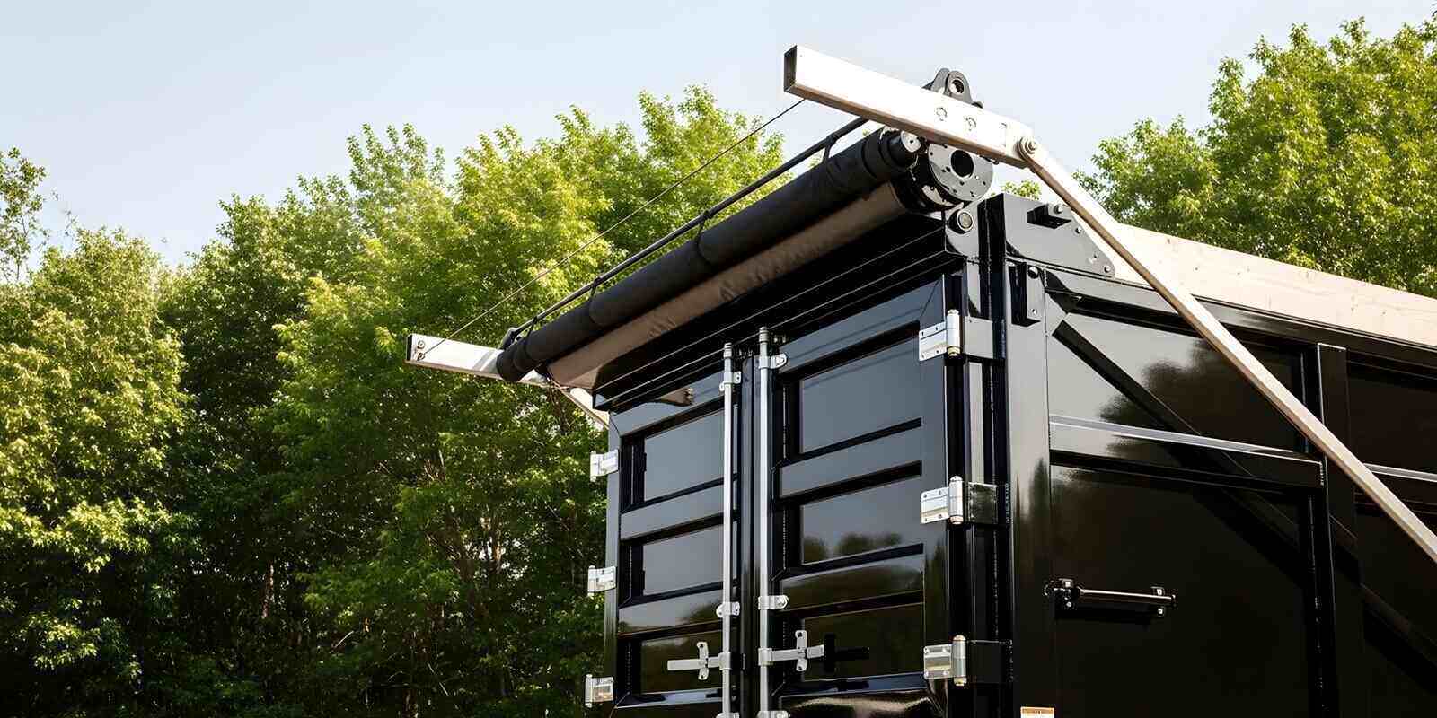 rear view of hydraulic roll-off dump truck bed