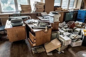 different old office things in abandoned room