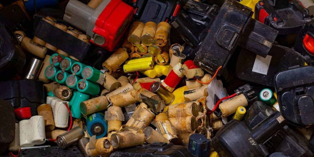 old used batteries and accumulators of various types